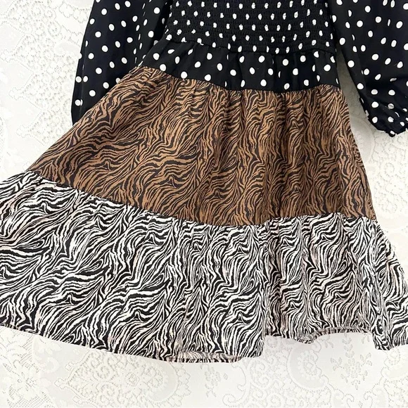 ASOS DESIGN crochet tiered babydoll mini dress in mixed animal - Picture 13 of 15